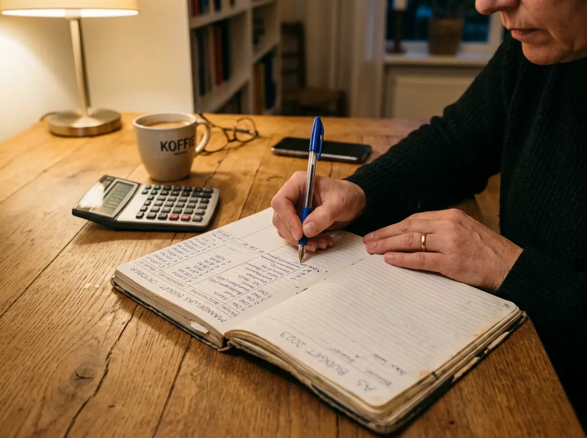 Persoon beheert budget met notitieboek