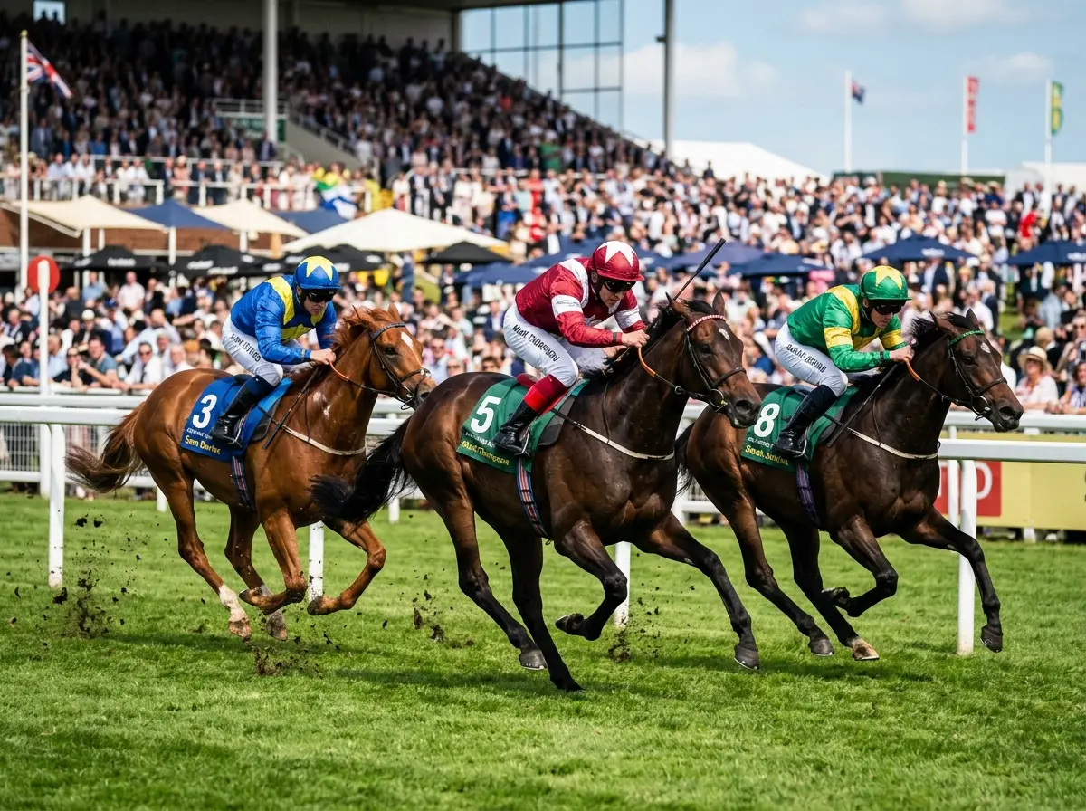 Vlakke baanrace met galopperende paarden