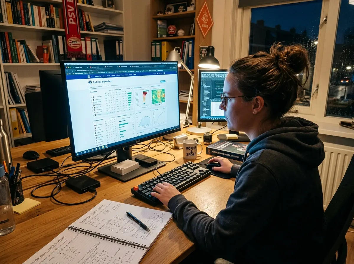Persoon doet research op computer met sportdata
